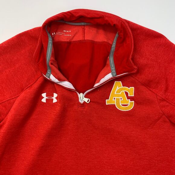 Under Armour Sweatshirt Mens M Medium Pimento Red Quarter Zip ColdGear Fleece - Picture 3 of 11